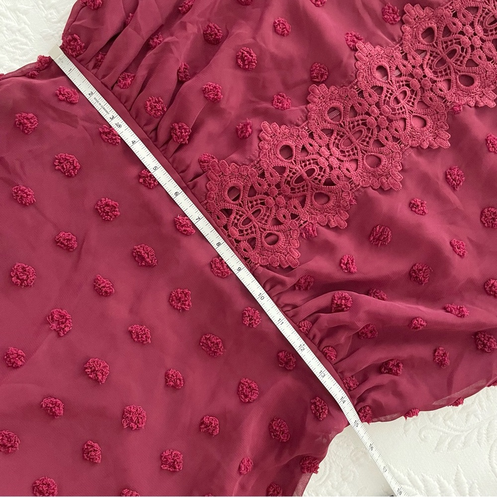 NWT Lust or Love Wine Red Embroidered Lace Long Sleeve Dress Medium - Picture 10 of 12
